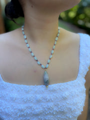 Aquamarine and Amethyst Necklace with Fluorite Pendant