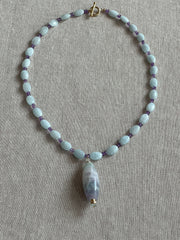 Aquamarine and Amethyst Necklace with Fluorite Pendant