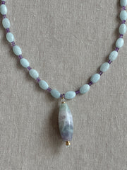 Aquamarine and Amethyst Necklace with Fluorite Pendant