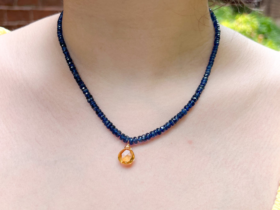 Blue Kyanite Necklace with Citrine Pendant