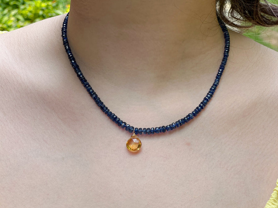 Blue Kyanite Necklace with Citrine Pendant