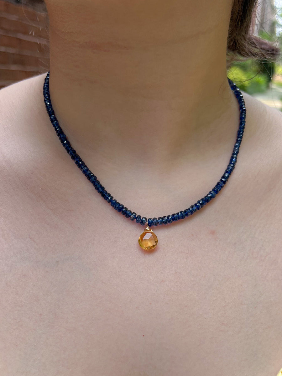 Blue Kyanite Necklace with Citrine Pendant