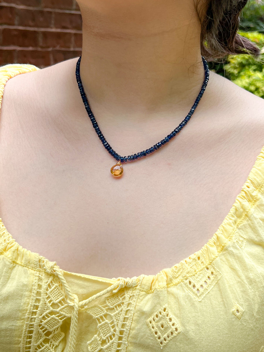 Blue Kyanite Necklace with Citrine Pendant