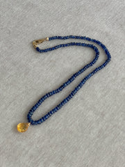 Blue Kyanite Necklace with Citrine Pendant