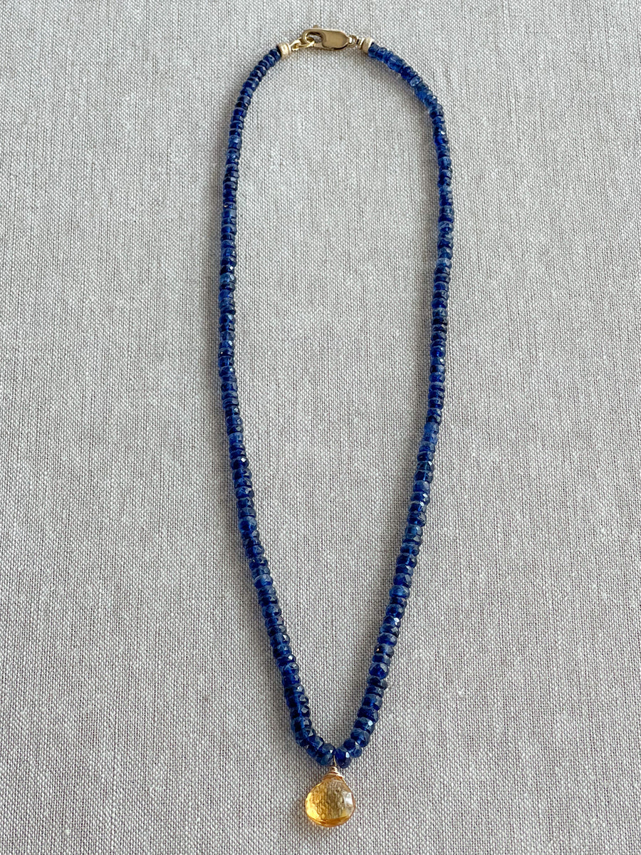 Blue Kyanite Necklace with Citrine Pendant