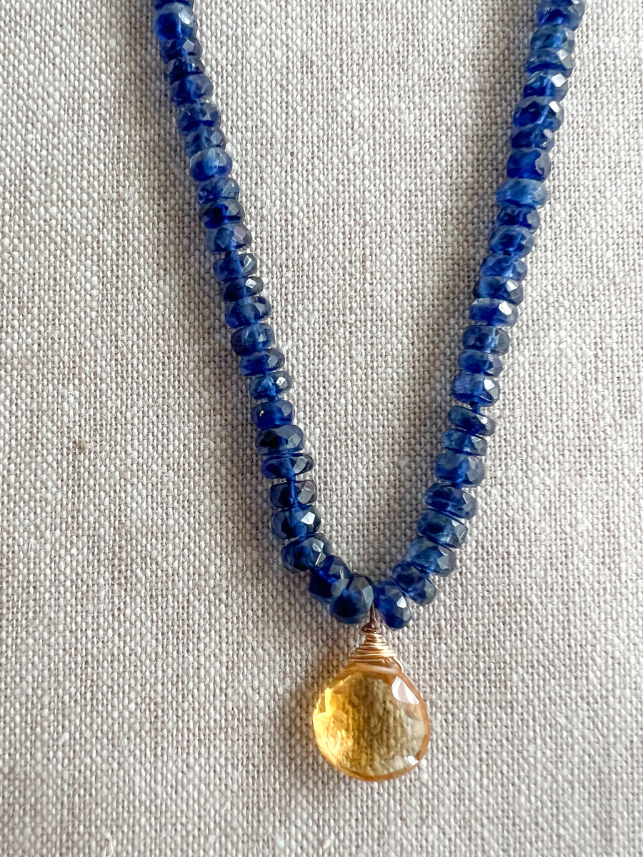 Blue Kyanite Necklace with Citrine Pendant