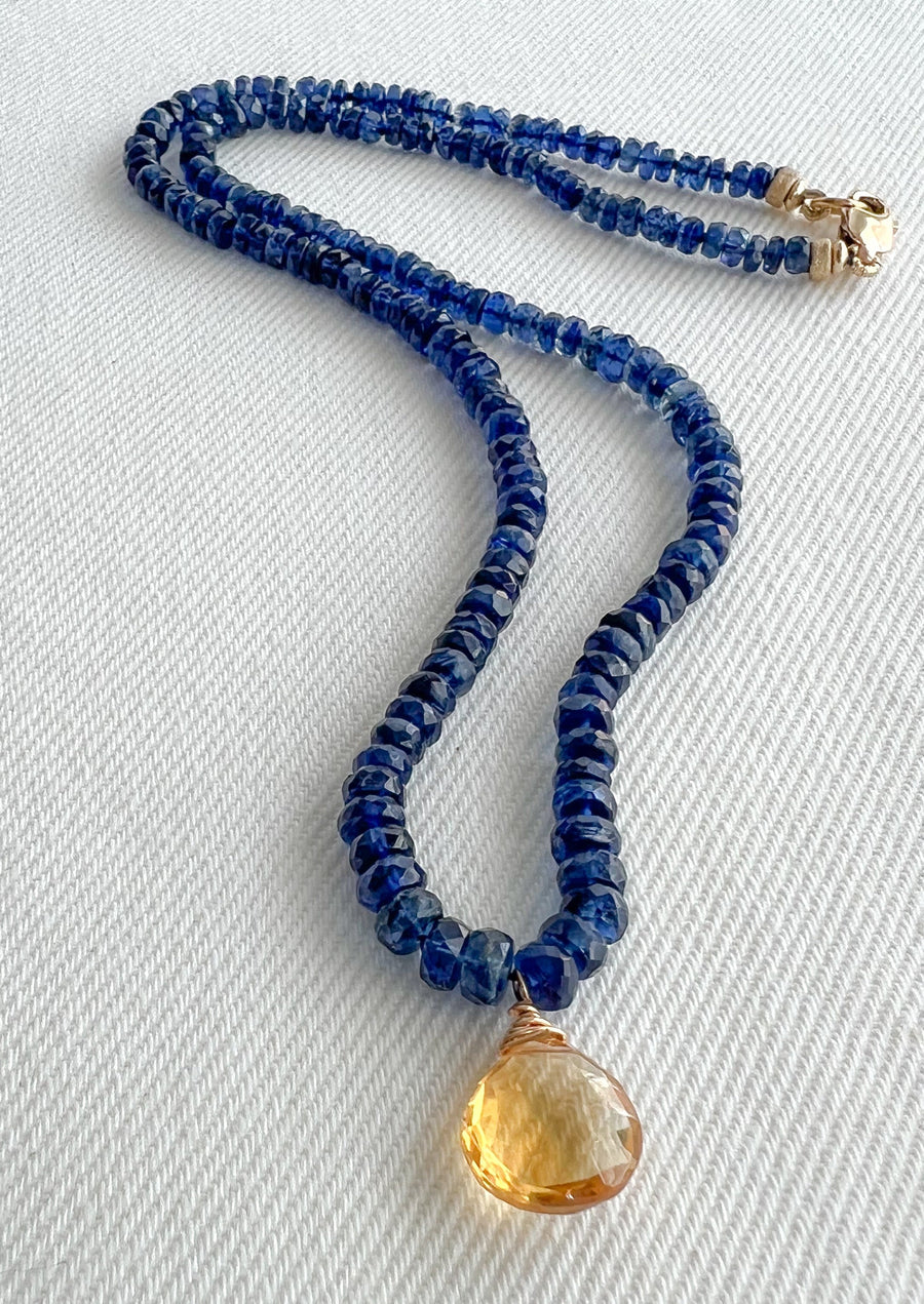 Blue Kyanite Necklace with Citrine Pendant