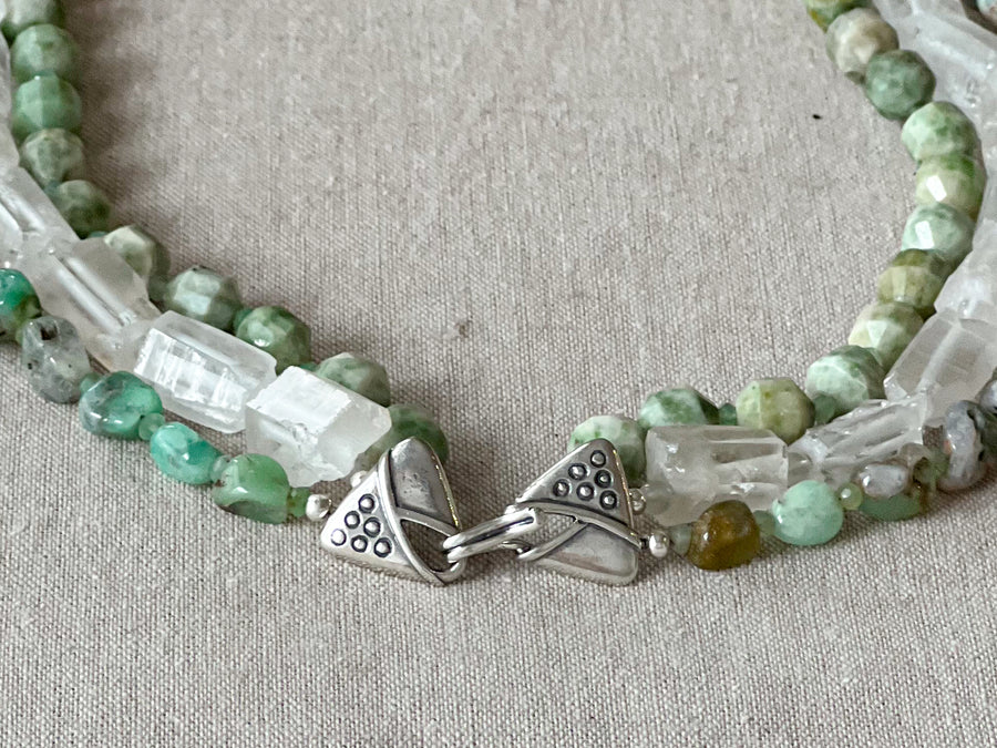 Chrysoprase, Rock Crystal and Natural Jade Necklace