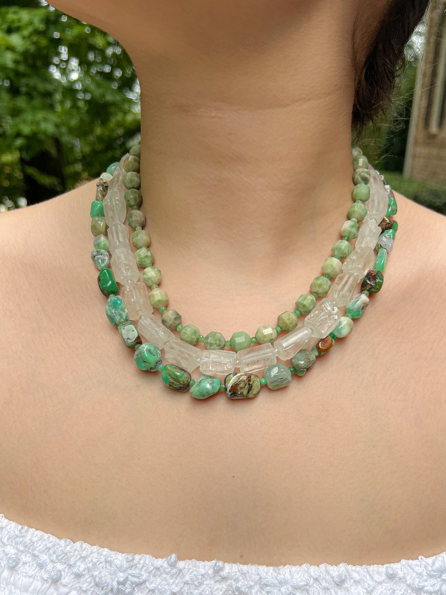 Chrysoprase, Rock Crystal and Natural Jade Necklace