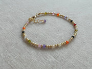 Gold Beaded Bracelet with Multi Colored Cubic Zirconia Accents, 3mm