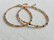 Gold Beaded Bracelet with Multi Colored Cubic Zirconia Accents, 3mm