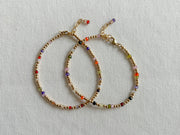 Gold Beaded Bracelet with Multi Colored Cubic Zirconia Accents, 3mm