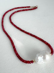 Ruby and Baroque Pearl Necklace