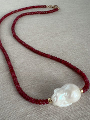 Ruby and Baroque Pearl Necklace