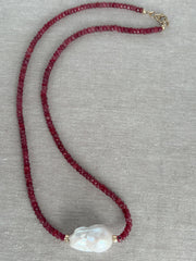 Ruby and Baroque Pearl Necklace
