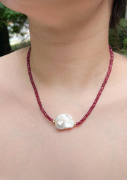 Ruby and Baroque Pearl Necklace
