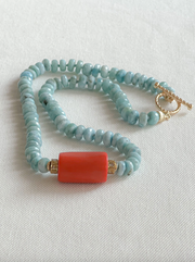 Larimar Necklace with Coral Accent