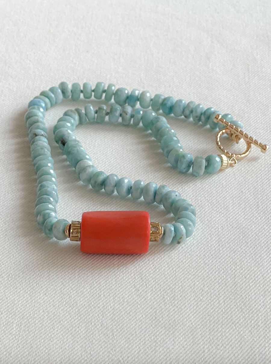 Larimar Necklace with Coral Accent