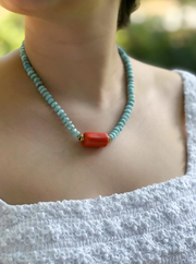 Larimar Necklace with Coral Accent