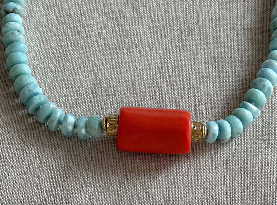 Larimar Necklace with Coral Accent