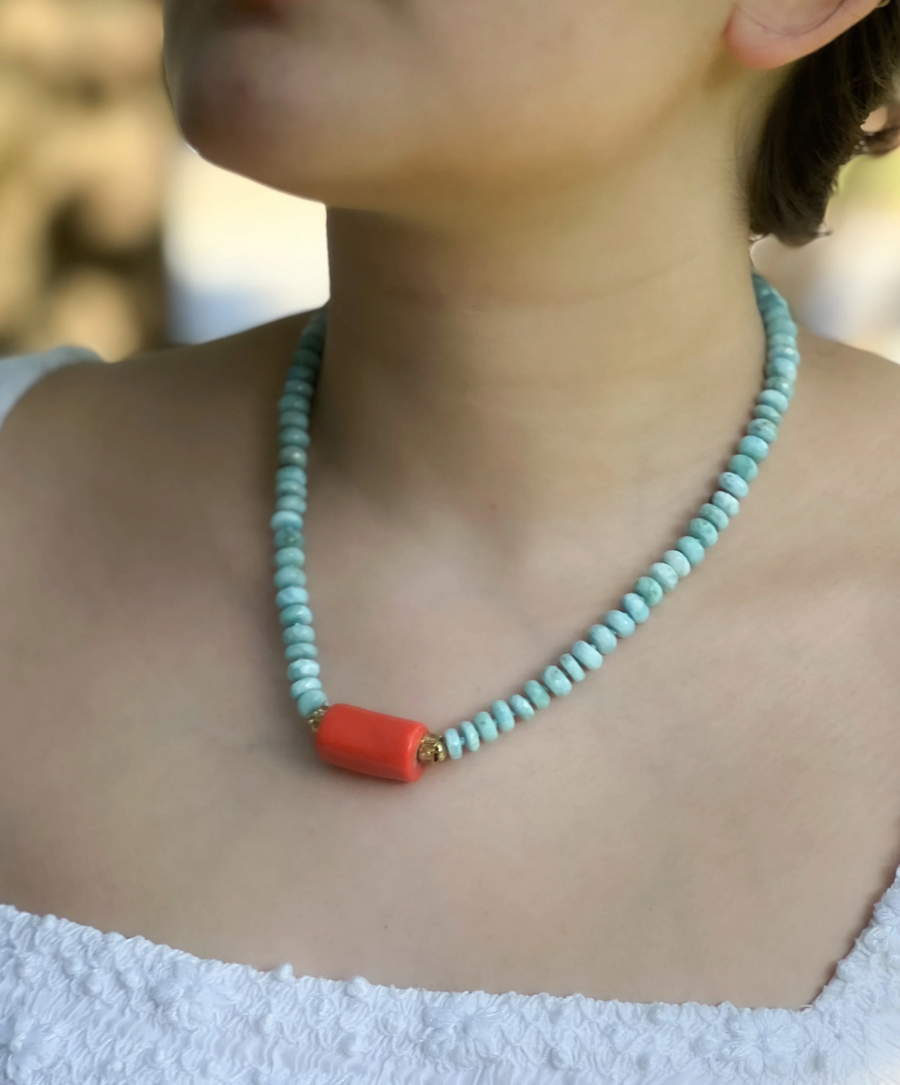 Larimar Necklace with Coral Accent