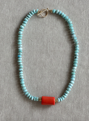 Larimar Necklace with Coral Accent