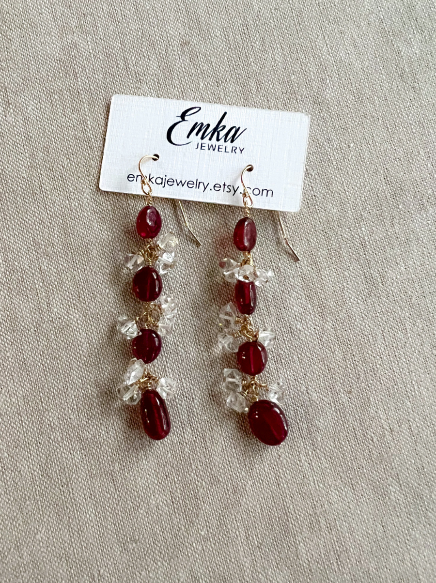 Ruby and Herkimer Diamond Earrings