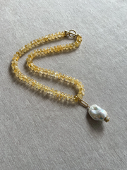 Citrine Necklace with Baroque Pearl Accent