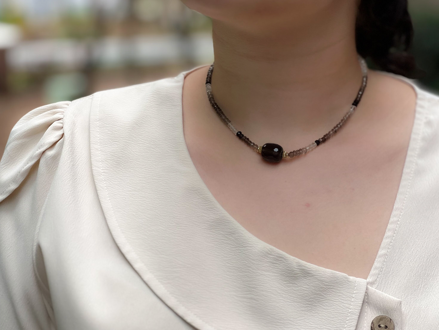 Smoky Quartz Necklace with Faceted Smoky Quartz Focal Bead