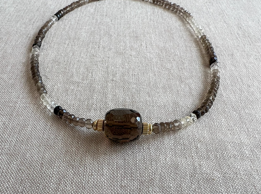 Smoky Quartz Necklace with Faceted Smoky Quartz Focal Bead