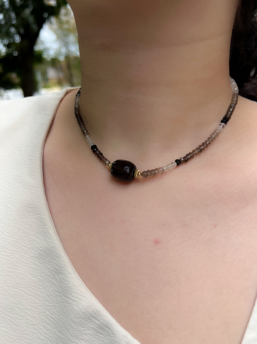 Smoky Quartz Necklace with Faceted Smoky Quartz Focal Bead