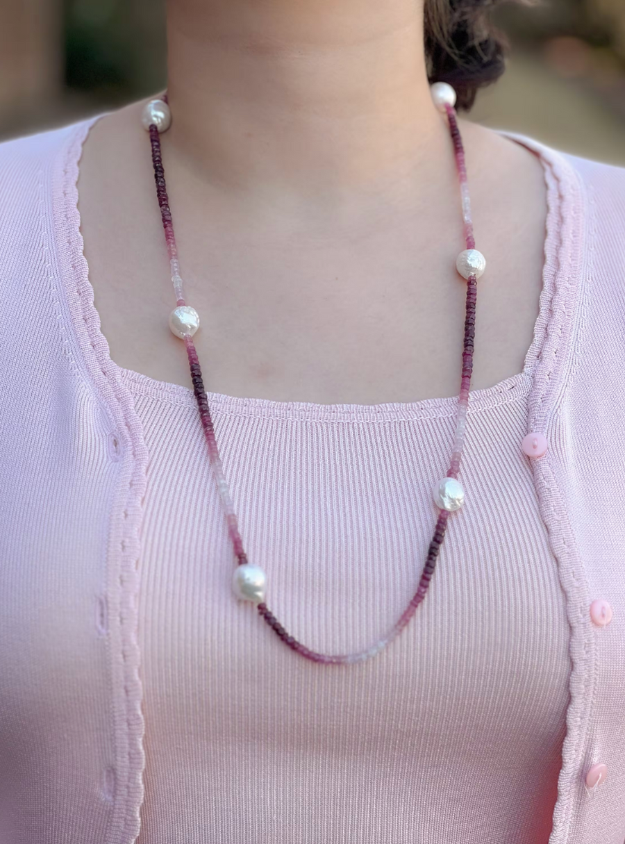 Ruby Necklace with Baroque Pearl Accents