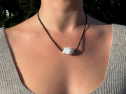 Black Spinel Necklace with Baroque Pearl Accent