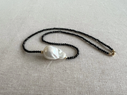 Black Spinel Necklace with Baroque Pearl Accent