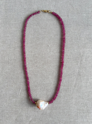 Ruby Necklace with Baroque Pearl Accent