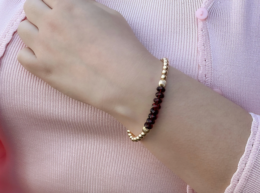Garnet and Gold Beaded Bracelet