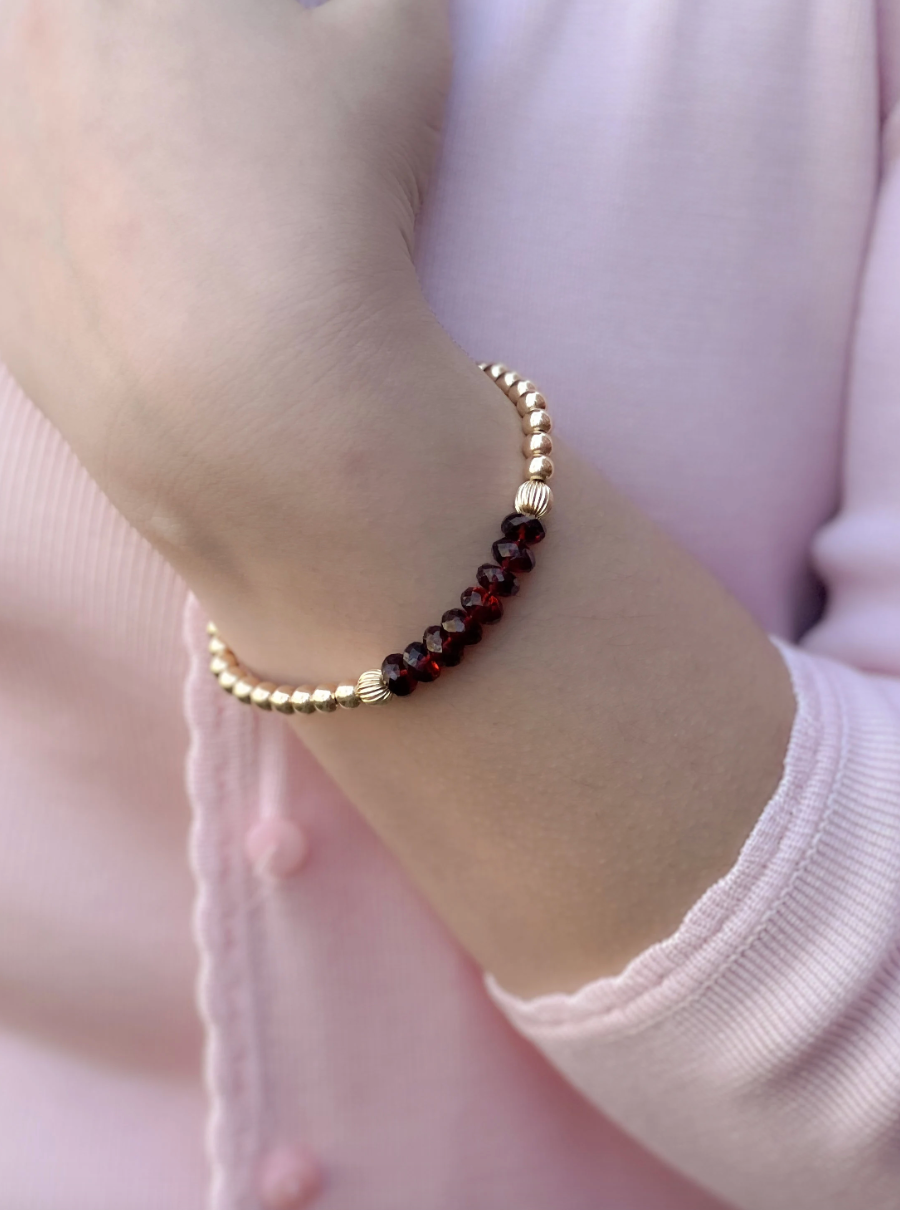 Garnet and Gold Beaded Bracelet