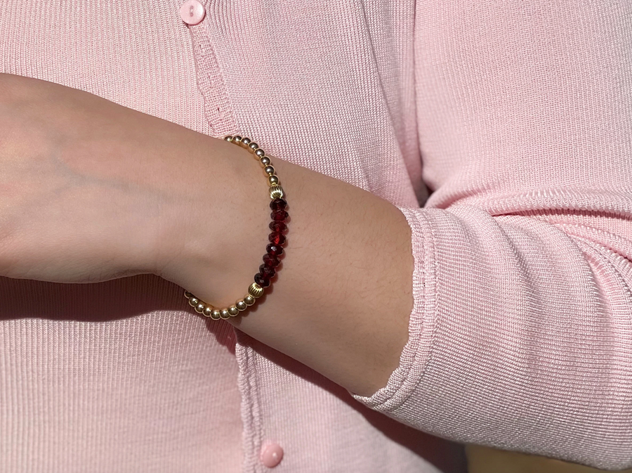 Garnet and Gold Beaded Bracelet