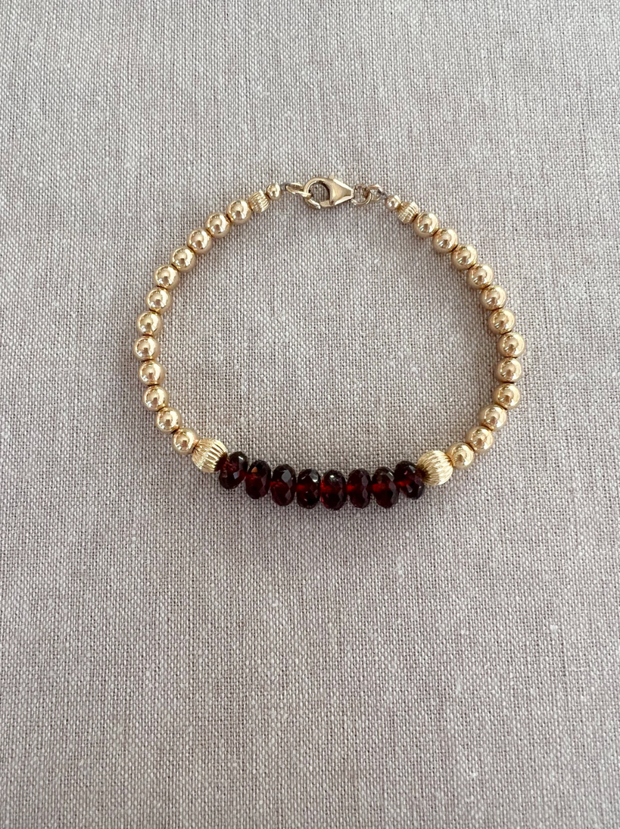 Garnet and Gold Beaded Bracelet