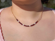 Garnets and Freshwater Pearls on Gold Filled Paperclip Chain