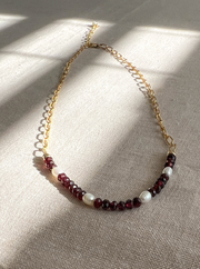 Garnets and Freshwater Pearls on Gold Filled Paperclip Chain