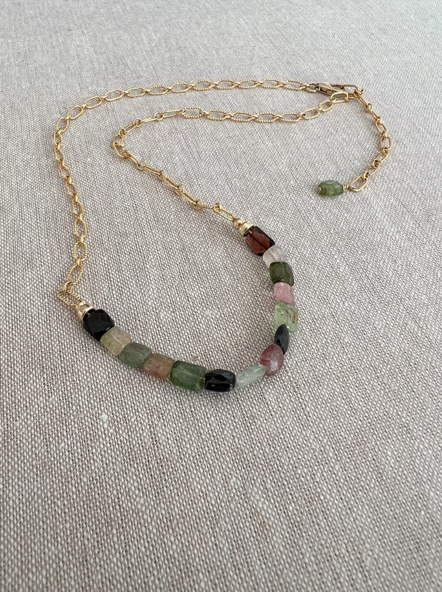 Tourmalines on Gold Filled Textured Paperclip Chain