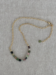 Tourmalines on Gold Filled Textured Paperclip Chain