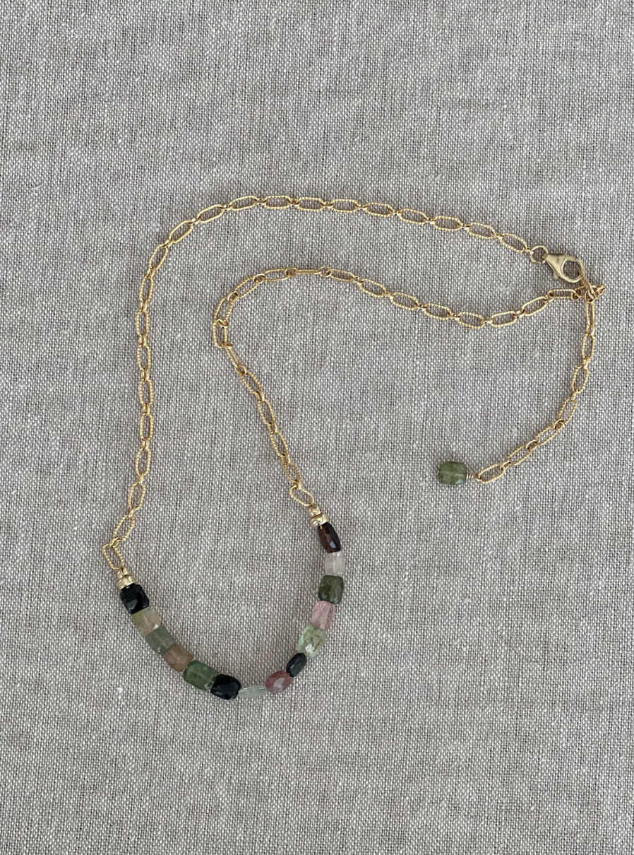 Tourmalines on Gold Filled Textured Paperclip Chain