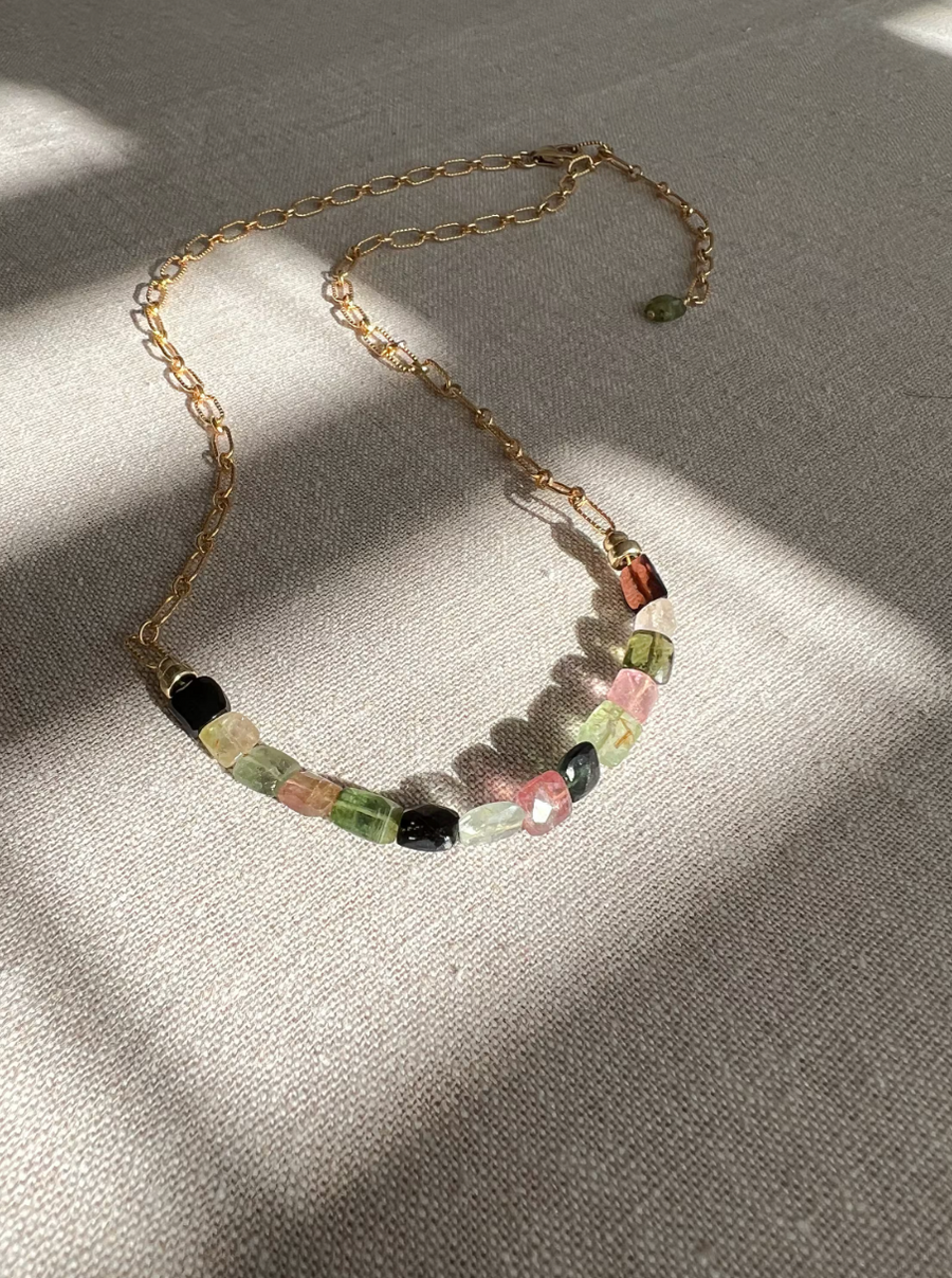 Tourmalines on Gold Filled Textured Paperclip Chain