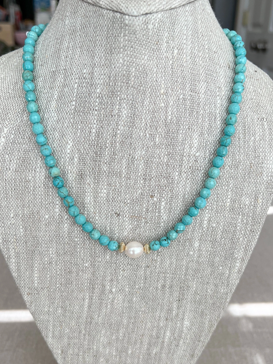 Turquoise Necklace with Freshwater Pearl