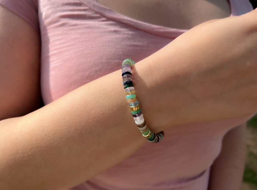 Mixed Gemstone Heishi Bracelet with Gold Accents