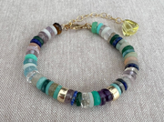 Mixed Gemstone Heishi Bracelet with Gold Accents
