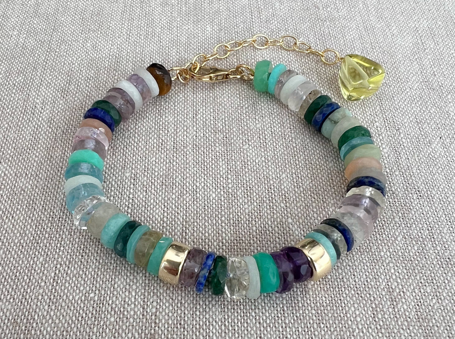Mixed Gemstone Heishi Bracelet with Gold Accents