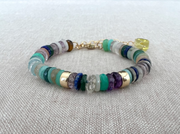 Mixed Gemstone Heishi Bracelet with Gold Accents